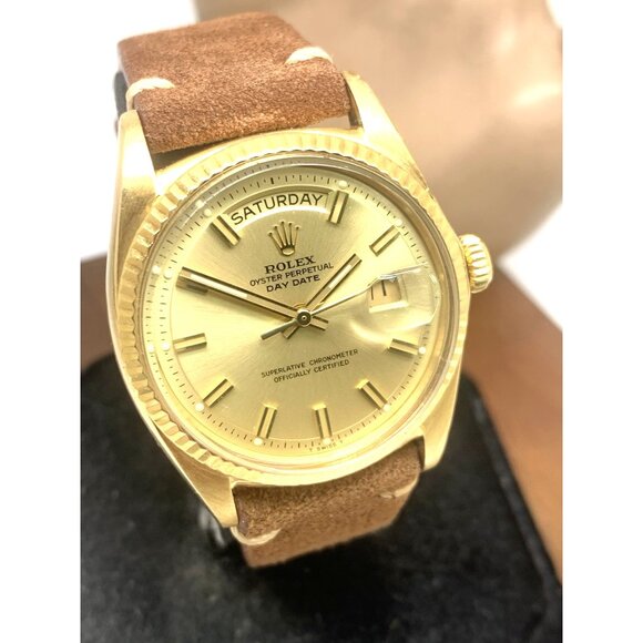 Rolex Men's Watch 1803 Vintage Swiss Automatic 18k Gold Case Brown Leather 36mm - Picture 15 of 16